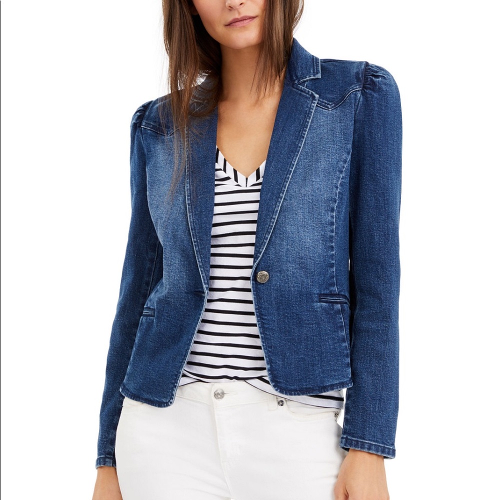 Denim Blazer with puff shoulder details